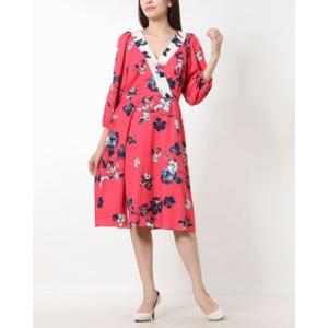 アドリアナパペル Adrianna Papell 上品フローラル柄のレッドカシュクールワンピース （レッド）