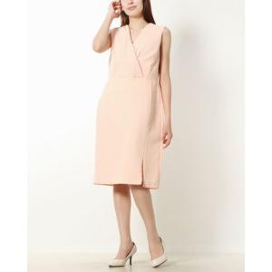 アドリアナパペル Adrianna Papell ★春の上品優雅フェミニン大人の優しい淡色ピンクお洒落レイヤーカシュクールタイトワンピ♪ （ピンク）