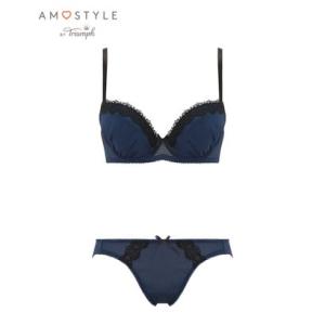 アモスタイル バイ トリンプ AMOSTYLE BY Triumph 3/4カップブラ＆ショーツセット 274 ノスタルジックプリーツ E【返品不可商