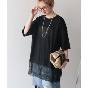 アメリカンホリック AMERICAN HOLIC カレッジロゴレースドッキングTシャツ （ブラック）