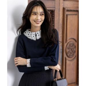 ANY SIS 【洗える】レース襟 ニット （ネイビー）