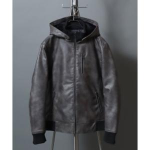ANPAS/アンパス フェイクレザー 2WAYフーデッド裏ボアジャケット/パーカー/フード脱着可/アウター メンズ レディース ブルゾン
