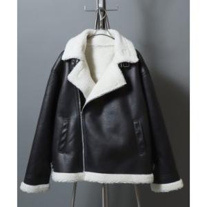 アンパス ANPAS shearling biker jacket/ フェイクムートン 裏ボア ダブルライダース ジャケット メンズ レディース アウ