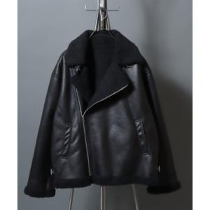 アンパス ANPAS shearling biker jacket/ フェイクムートン 裏ボア ダブルライダース ジャケット メンズ レディース アウ