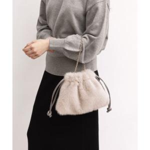 アンドミー andme ファー 巾着 2way ショルダー バッグ （グレージュ）