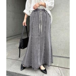 アンドミー andme テンセル デニム ロング マーメイド スカート Freesia フリージア （ブラックケミカル）