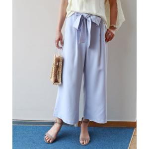 アンドミー andme ウエストリボン付き美脚クロップドワイドパンツ ウエストゴム （ラベンダー）