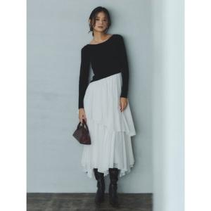 アニュアンス anuans ボートネックイレギュラーヘムドッキングニットワンピース （MIX）