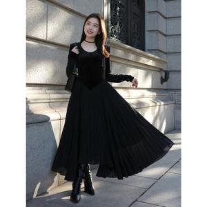 アニュアンス anuans ベロアシフォンドッキングワンピース （BLACK）