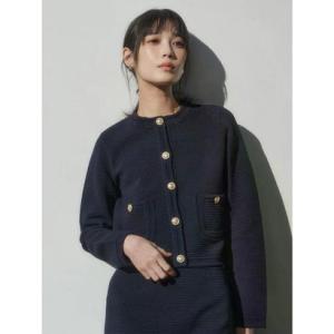 アニュアンス anuans ノーカラーラーベンニットジャケット （NAVY）