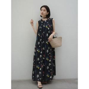 アニュアンス anuans フローラルモチーフプリントワンピース （NAVY）