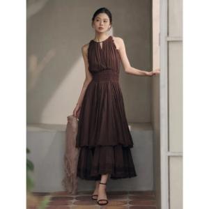 アニュアンス anuans Indiaバックオープンティアードワンピース （BROWN）