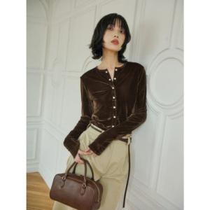 アニュアンス anuans シアーカットベロアコンパクトカーディガン （BROWN）