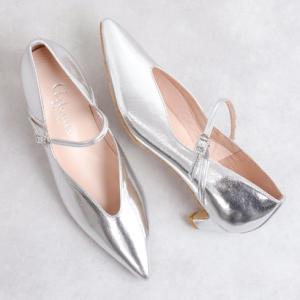 アルテミス バイ ダイアナ artemis by DIANA ポインテッドトゥメリージェーンパンプス （シルバー箔人工皮革）