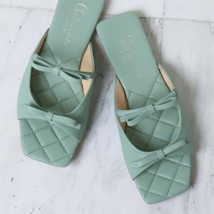 クムウ_ダイアナ CUMUU_DIANA 【撥水加工】大ぶりリボンニットサンダル