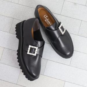 アルテミス バイ ダイアナ artemis by DIANA 厚底ビジューバックルローファー （黒合...