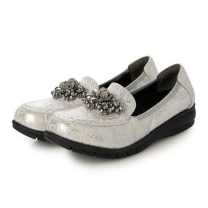 ブランコワール Balancoire 【日本製】【本革】ビジューコサージュローファー （ヘビ）