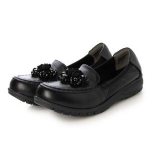 ブランコワール Balancoire 【日本製】【本革】ビジューコサージュローファー （ブラック）