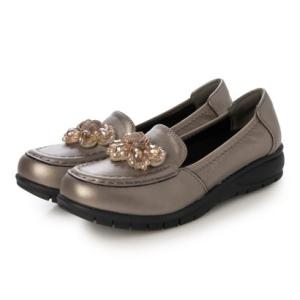 ブランコワール Balancoire 【日本製】【本革】ビジューコサージュローファー （トープ）