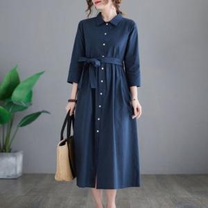 ベルシー Belle Cie ワンピース スカート シャツワンピース 長袖 綿麻 上品 きれいめ レディース シンプル リゾート 涼しい 可愛い ミモ