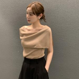 ベルシー Belle Cie ニット ノースリーブ ケープカラー トップス きれいめ 上品 春秋 レディース 韓国ファッション セレモニー イベント