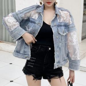 ベルシー Belle Cie デニムジャケット Gジャン 羽織り レース 切替 ビンテージ 春秋 レディース 韓国ファッション 甘辛ミックス レース切