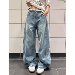 ベルシー Belle Cie ワイドデニムパンツ バックプリント 個性派 おしゃれ ルーズデニム レディース 韓国ファッション ストリート Y2K ヴ