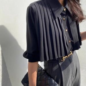 ベルシー Belle Cie シャツ ブラウス トップス 長袖 プリーツ オフィス 通勤 入学式 卒業式 レディース きれいめ 韓国ファッション カジ