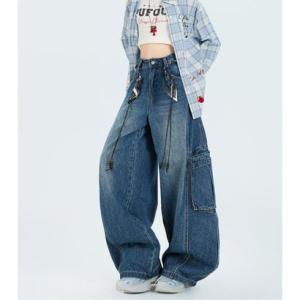 ベルシー Belle Cie ワイドパンツ ルーズ ストリート デニム ツイル Y2K バギー レディース 韓国ファッション ダンス 個性派 バルーン