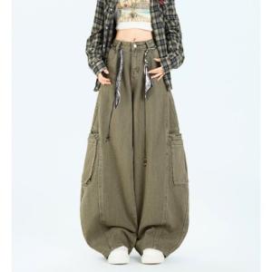 ベルシー Belle Cie ワイドパンツ ルーズ ストリート デニム ツイル Y2K バギー レディース 韓国ファッション ダンス 個性派 バルーン