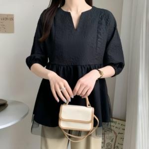 ベルシー Belle Cie トップス チュニック ペプラム 半袖 シアー 高見え チュール レディース ブラウス レース 上品 韓国ファッション シ