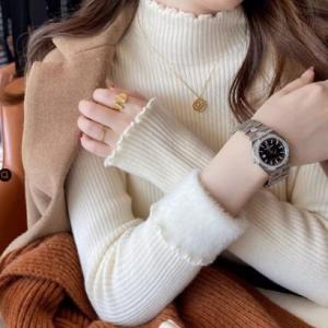 ベルシー Belle Cie ニット 長袖 ハイネック 裏起毛 裏シャギー トップス リブ レディース 秋冬 きれいめ 大人 シンプル あたたかい 防