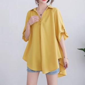 ベルシー Belle Cie シャツ 半袖 スキッパーシャツ ブラウス フレア トップス レディース きれいめ Vネック 隠れる 韓国ファッション 上