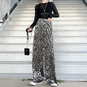 ベルシー Belle Cie レオパード ワイド イージーパンツ 秋物 レディース ワイドパンツ ヒョウ柄 ボトムス ストリート ひょう柄 アニマル柄