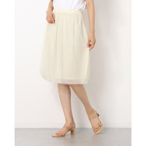 バゼーヌ BAZAINE ひざ丈ストライプチュールスカート （ベージュ）