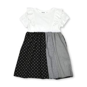 スラップ スリップ SLAP SLIP 肩フリルストライプチェックドット切り替えスカートワンピース(...