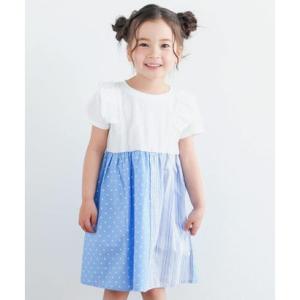 スラップ スリップ SLAP SLIP 肩フリルストライプチェックドット切り替えスカートワンピース(...