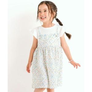 スラップ スリップ SLAP SLIP 袖フリル花柄ドッキングワンピース(80~130cm) （ホワ...