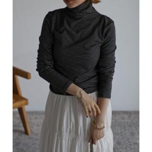 ボンジュールサガン BONJOUR SAGAN 起毛ボーダータートルネック （Black×White...