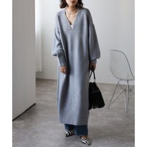 ボンジュールサガン BONJOUR SAGAN ディープVネックニットワンピース （GRAY）