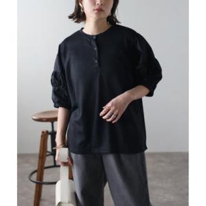 ボンジュールサガン BONJOUR SAGAN ギャザーボリュームスリーブスナップTシャツ （BLA...