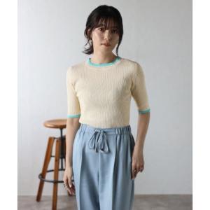 ボンジュールサガン BONJOUR SAGAN 配色デザイン五分袖リブニット （IVORY）