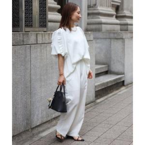 ボンジュールサガン BONJOUR SAGAN 袖フリルチュニックブラウス×ストレートパンツセットア...