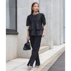 ボンジュールサガン BONJOUR SAGAN 袖タックペプラムブラウス×フロントスリットパンツセッ...