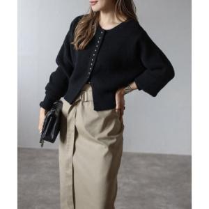 ボンジュールサガン BONJOUR SAGAN スリットヘムフェザーカーディガン （BLACK）