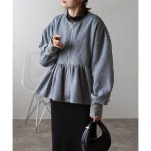 ボンジュールサガン BONJOUR SAGAN アンチピリング加工裏起毛フロントジップペプラムスウェ...