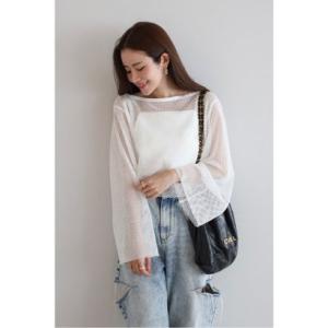 ボンジュールサガン BONJOUR SAGAN フレアスリーブメッシュトップス （WHITE）