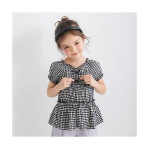 ブランシェス branshes ギンガムブラウス風Tシャツ （ブラック）