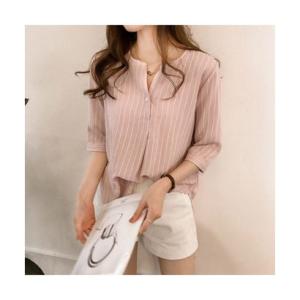 ベストストア Beststore ストライプ シャツブラウス 半袖 五分袖 トップス 夏 シャツブラ...