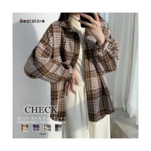 ベストストア Beststore チェック柄シャツ トップス オーバーサイズ ネルシャツ ゆったり ...